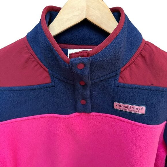 Vineyard Vines Fleece 1/4 Snap Pullover‎ Colorblock Pink Blue Long Sleeve Womens - Picture 3 of 9